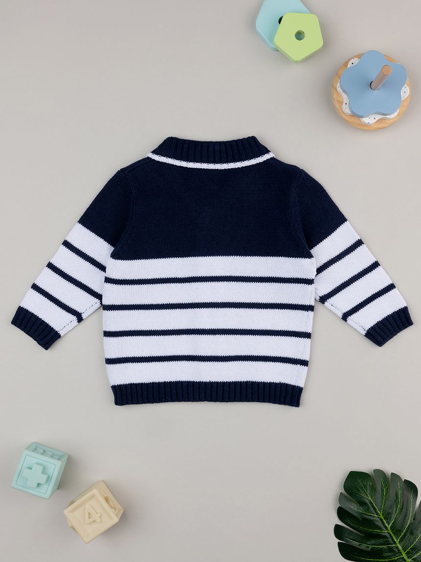 βρεφική πλεκτή ζακέτα μπλε/λευκή elegant για αγόρι - Prénatal