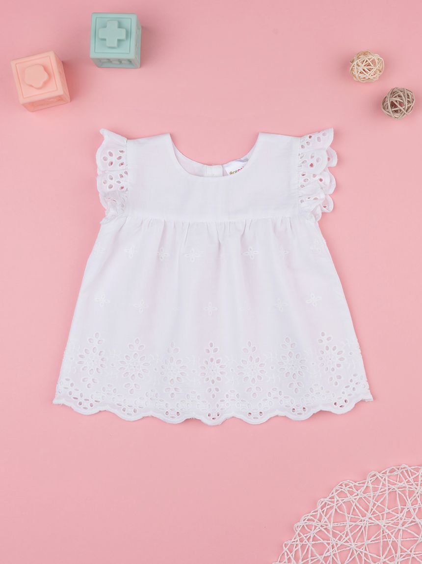 βρεφικό πουκάμισο λευκό δαντέλα sangallo για κορίτσι - Prénatal