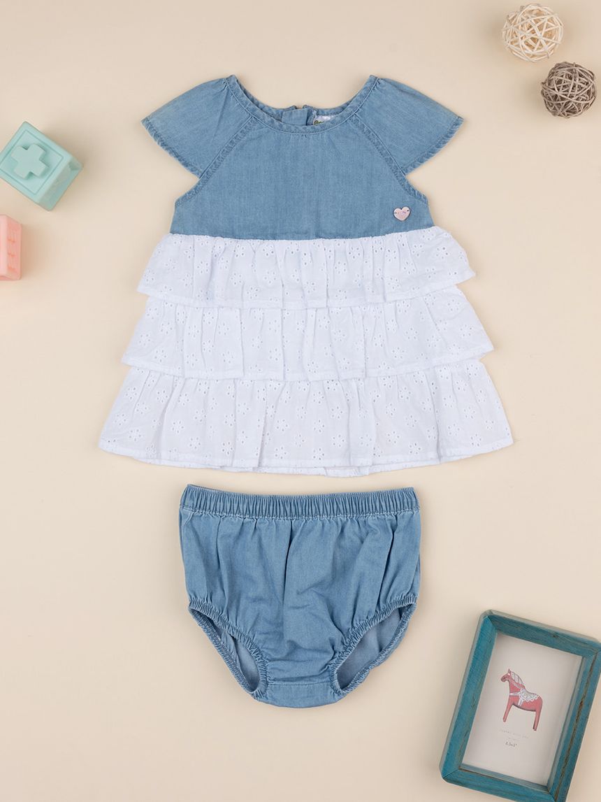 βρεφικό φόρεμα τζιν/δαντέλα sangallo για κορίτσι - Prénatal