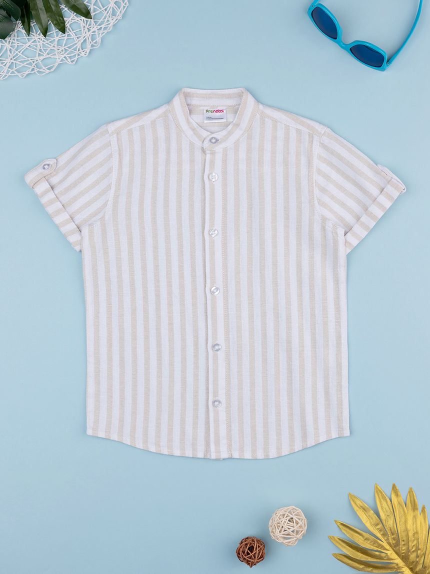 παιδικό πουκάμισο λινό λευκό/μπεζ για αγόρι - Prénatal