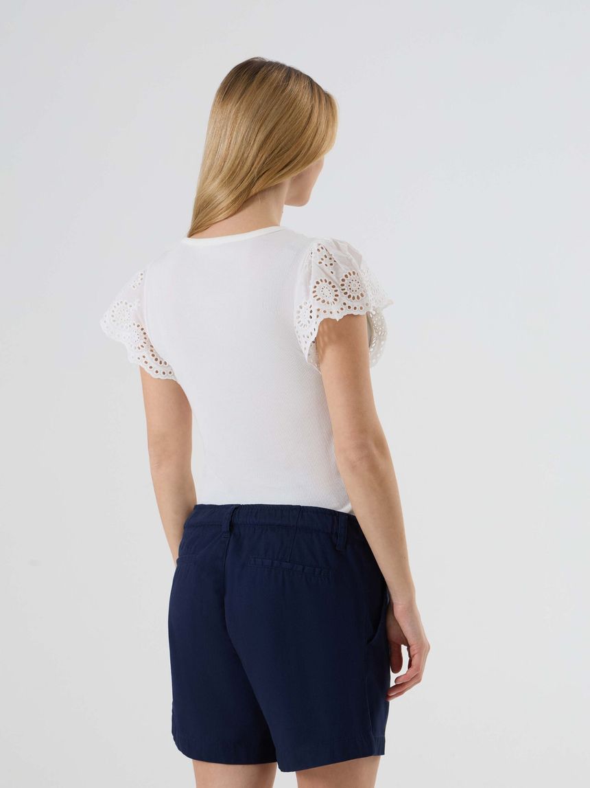 γυναικείο t-shirt εγκυμοσύνης λευκό ριμπ με δαντέλα sangallo - Prénatal