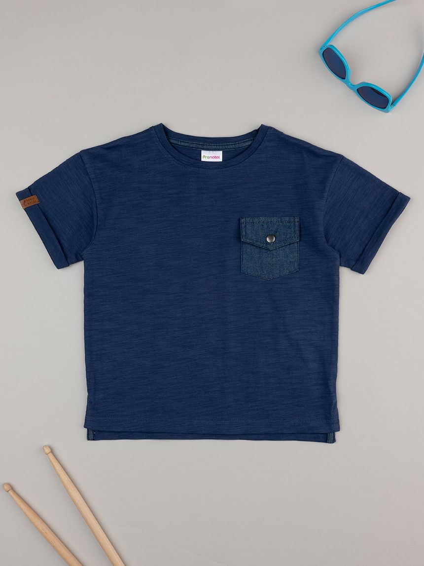 παιδικό t-shirt μπλε με τσέπη denim για αγόρι - Prénatal