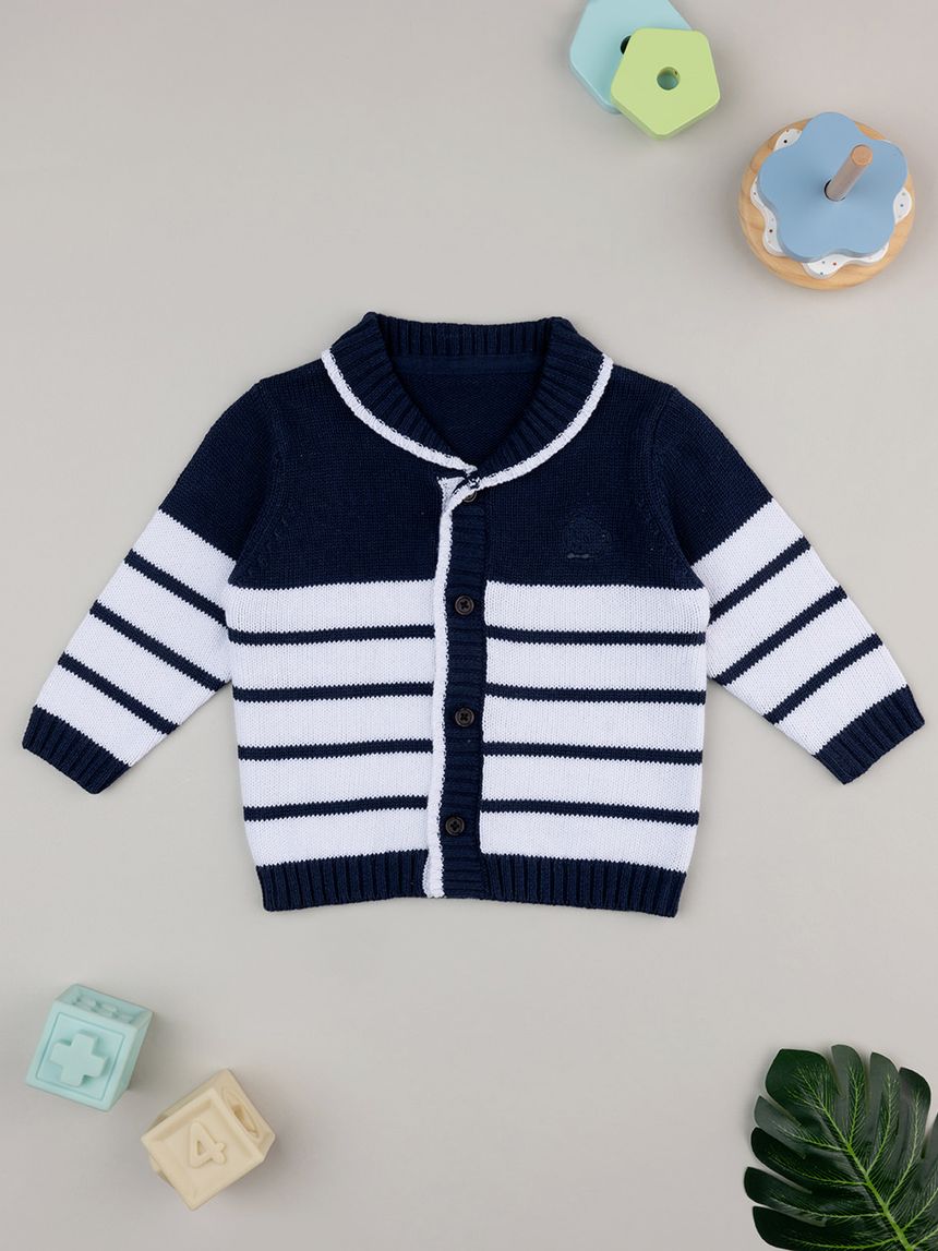 βρεφική πλεκτή ζακέτα μπλε/λευκή elegant για αγόρι - Prénatal