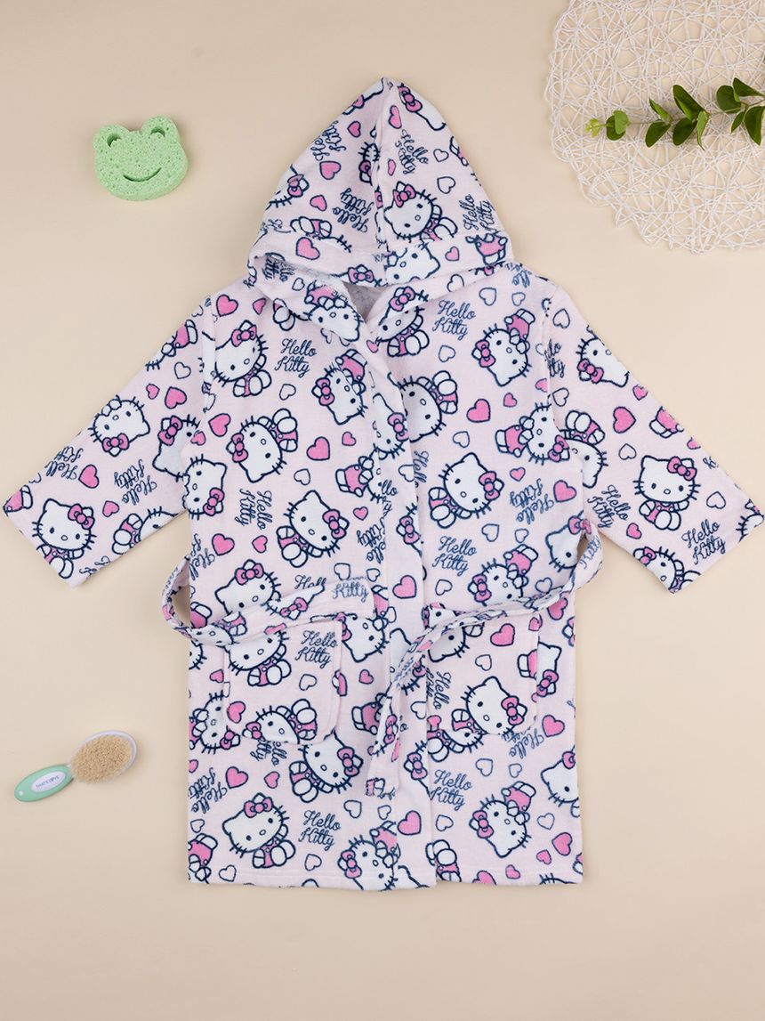 παιδικό μπουρνούζι σενίλ ροζ hello kitty για κορίτσι - Prénatal