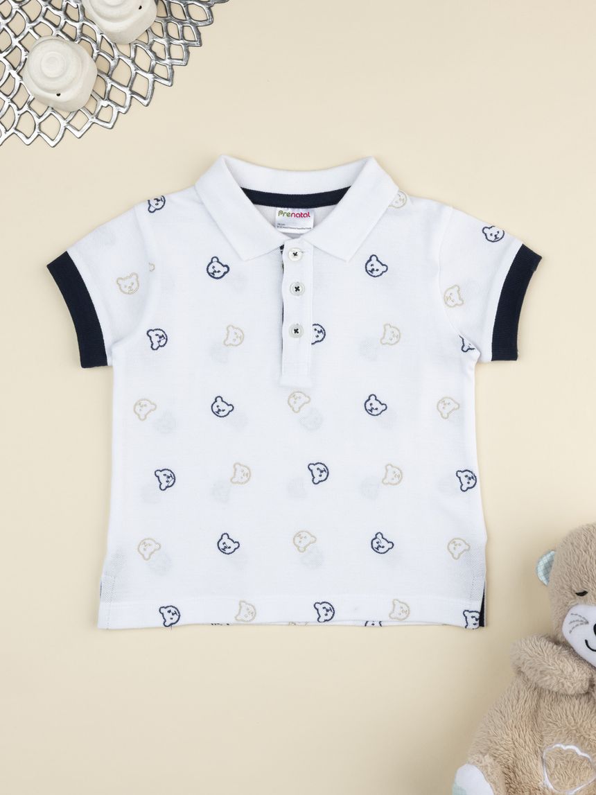 βρεφικό t-shirt πόλο λευκό με αρκουδάκια elegant για αγόρι - Prénatal