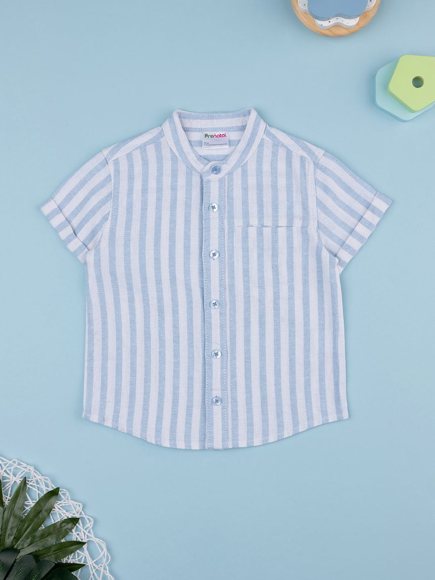 βρεφικό πουκάμισο λινό ριγέ λευκό/γαλάζιο για αγόρι - Prénatal