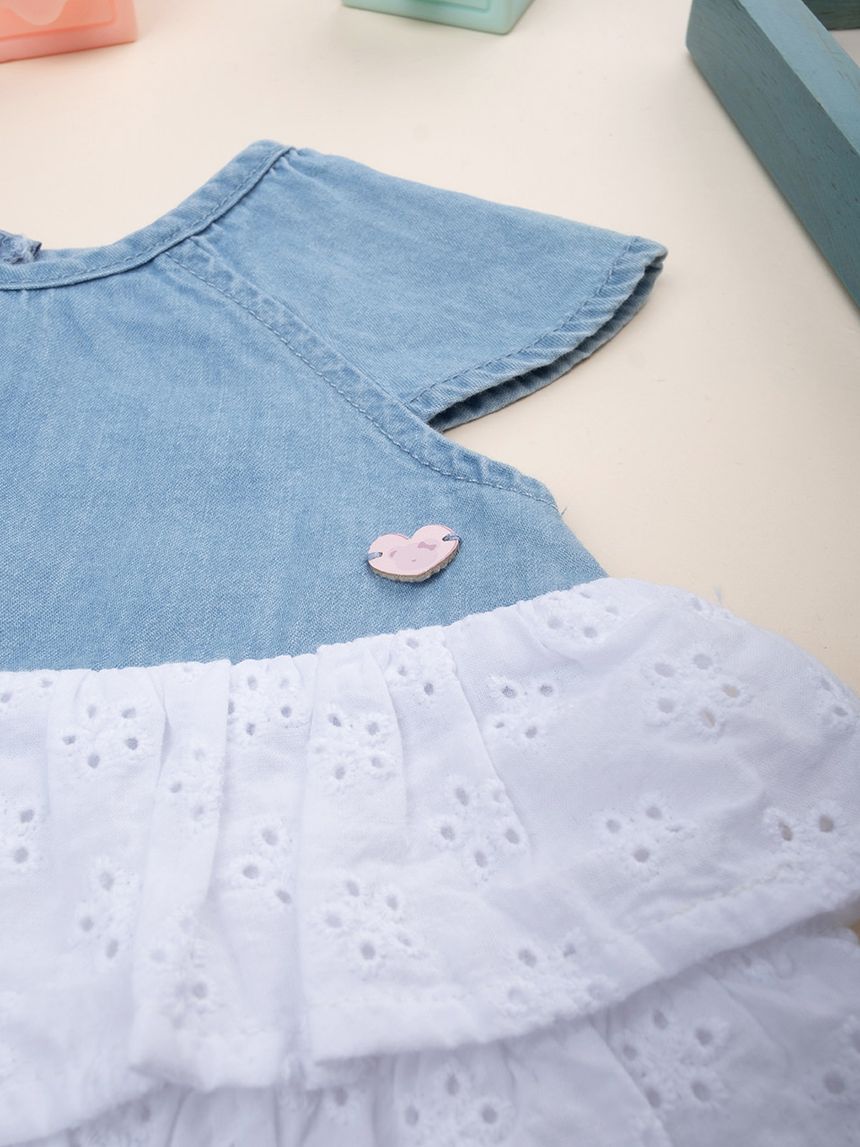 βρεφικό φόρεμα τζιν/δαντέλα sangallo για κορίτσι - Prénatal