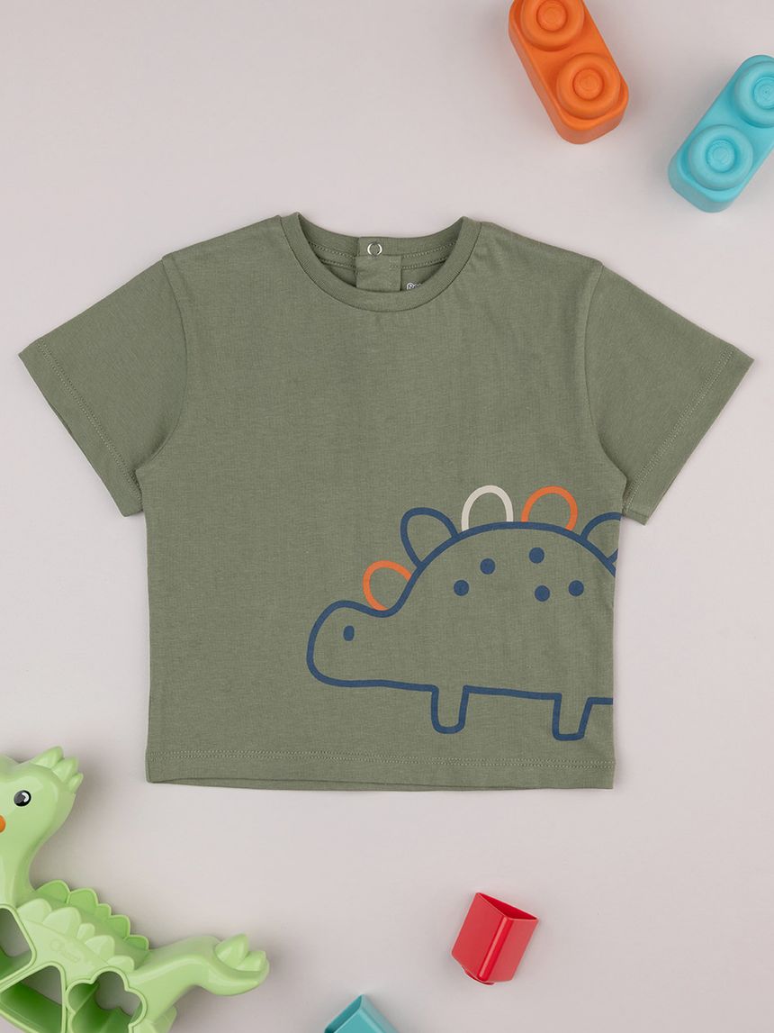 βρεφικό t-shirt χακί με δεινόσαυρο για αγόρι - Prénatal