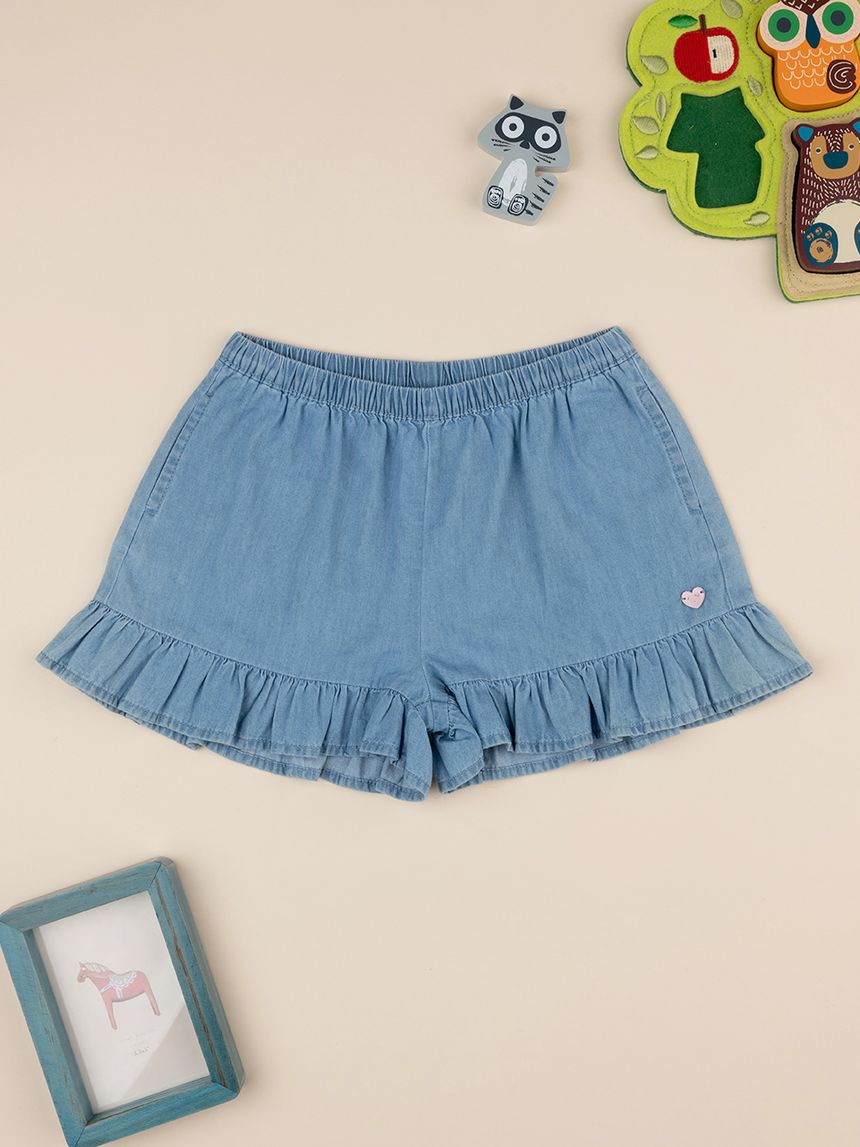 παιδικό τζιν σορτσάκι μπλε με βολάν για κορίτσι - Prénatal