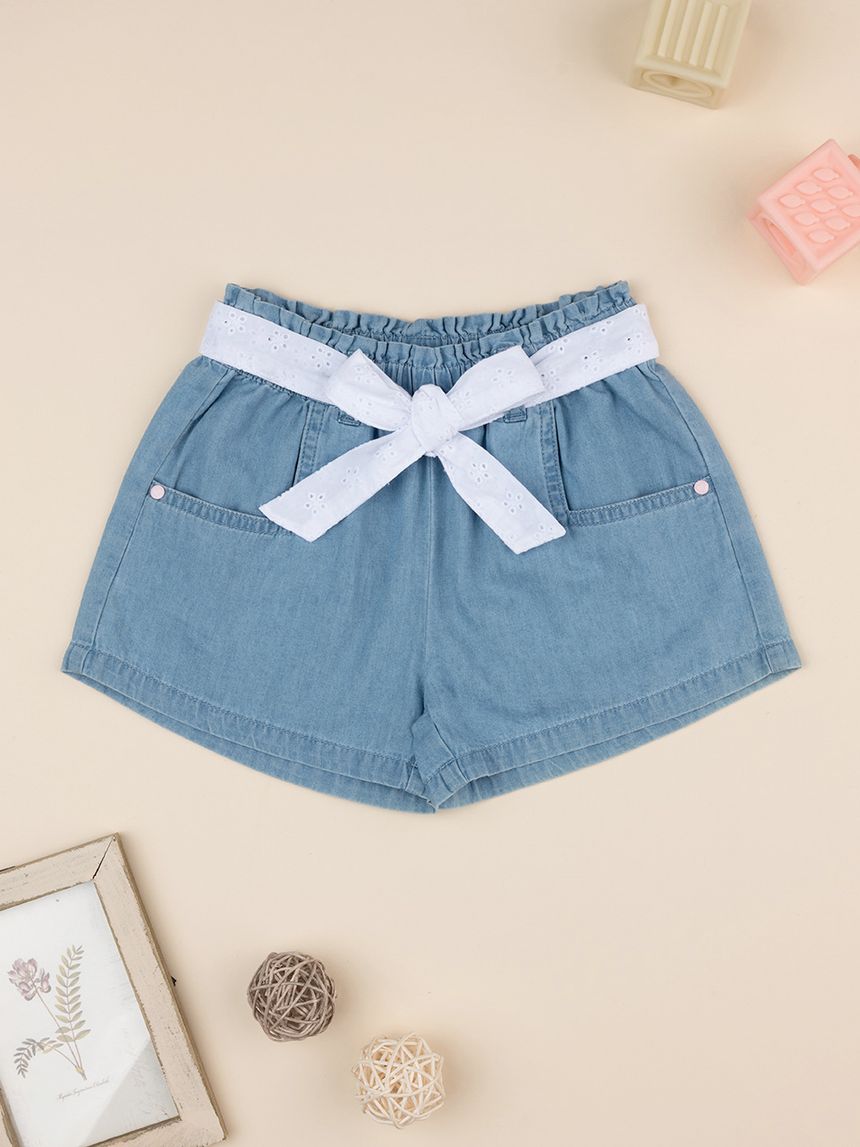παιδικό τζιν σορτσάκι μπλε με ζώνη για κορίτσι - Prénatal