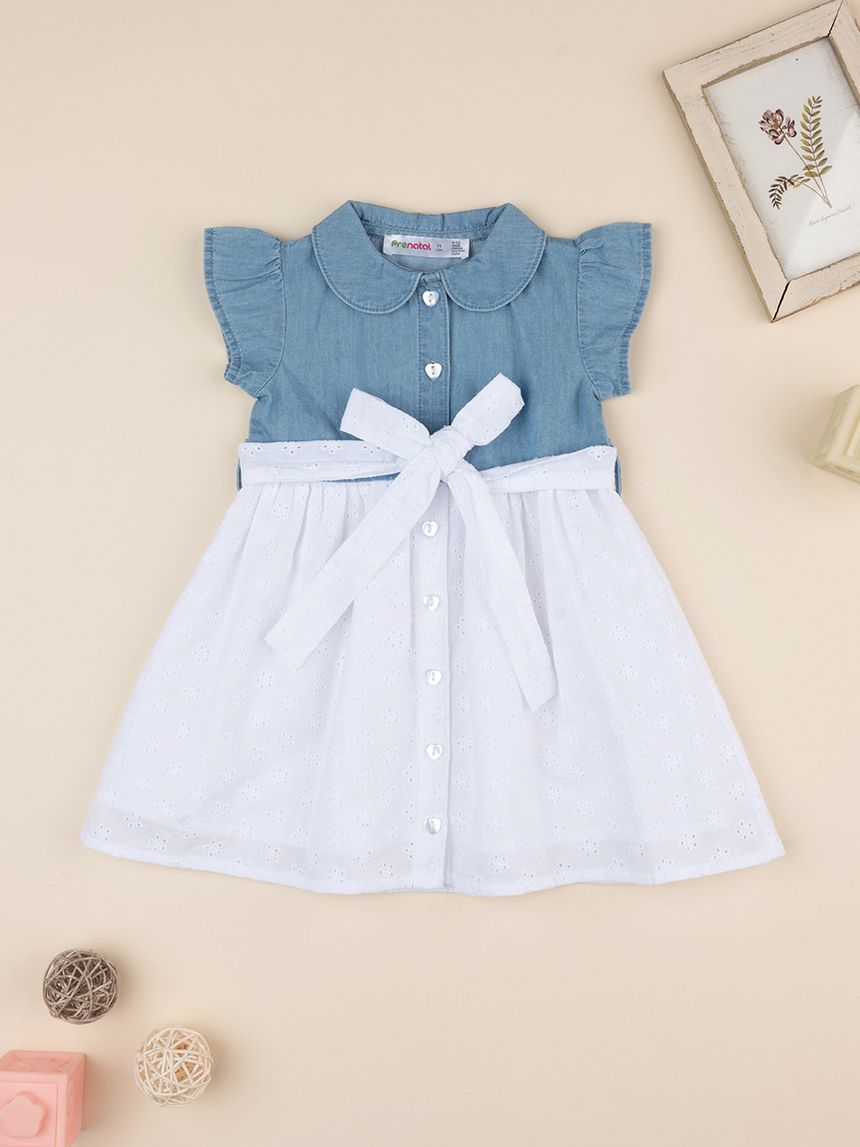 βρεφικό τζιν φόρεμα με δαντέλα sangallo για κορίτσι - Prénatal