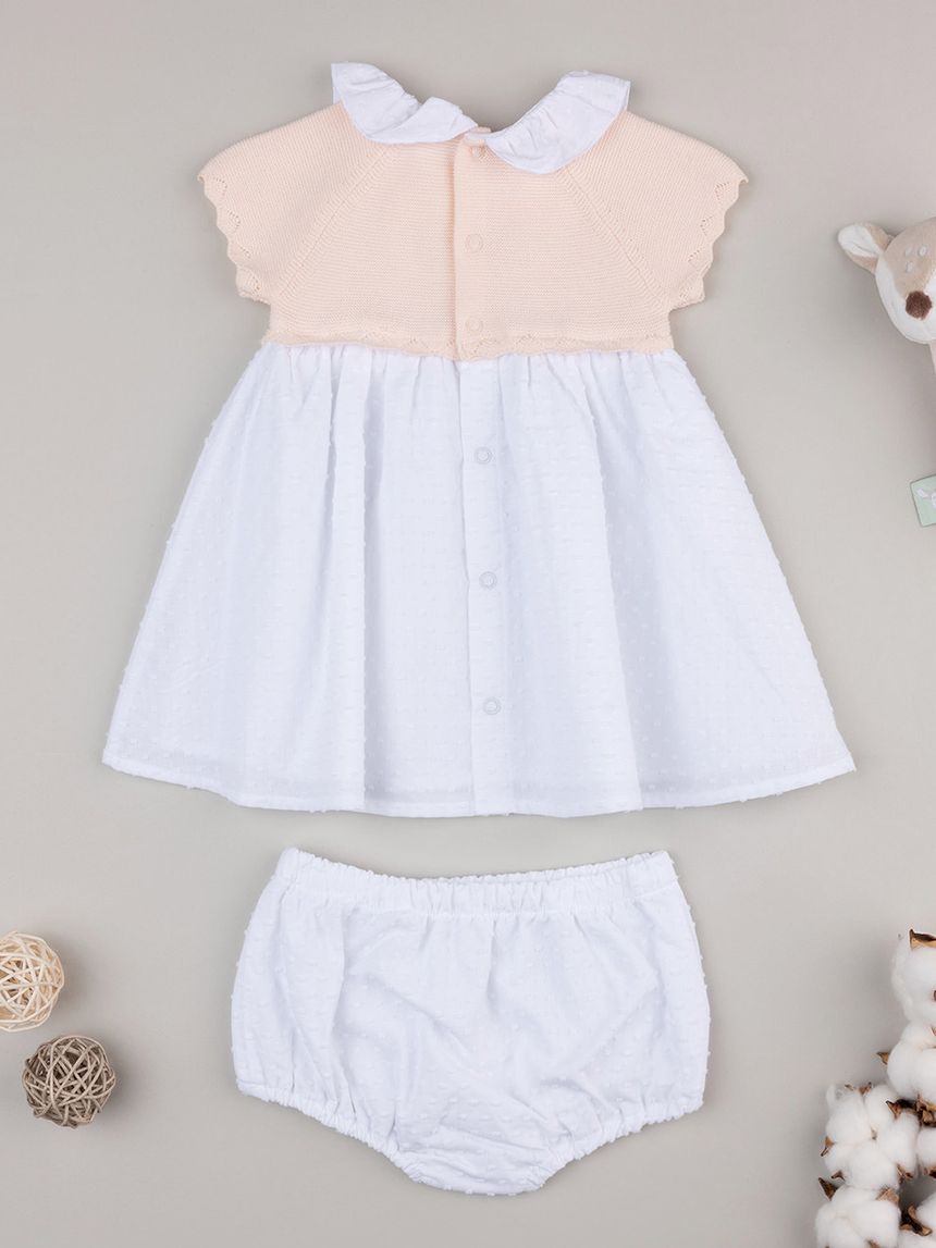 βρεφικό φόρεμα σομόν/λευκό elegant για κορίτσι - Prénatal