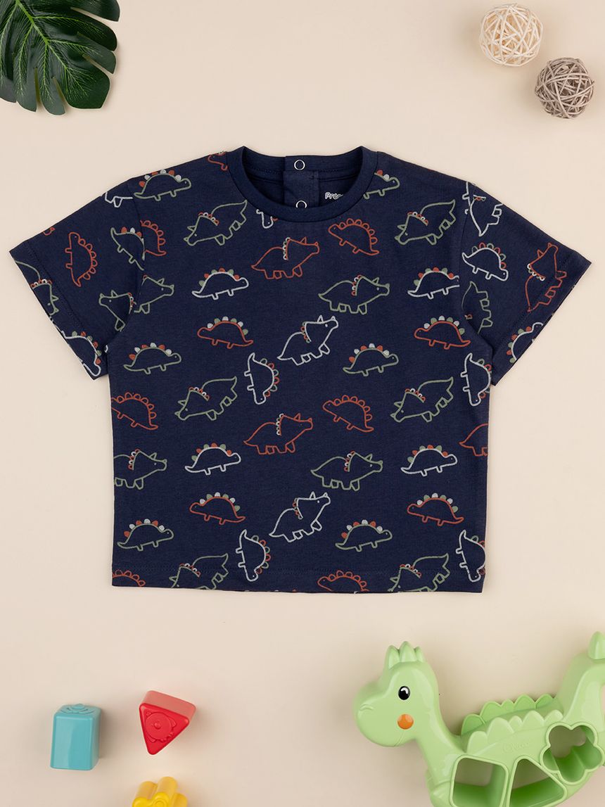 βρεφικό t-shirt μπλε με δεινόσαυρους για αγόρι - Prénatal