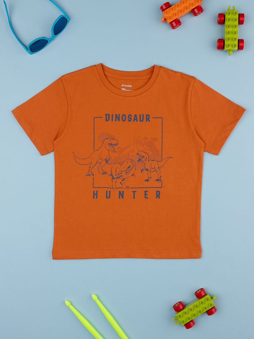 παιδικό t-shirt πορτοκαλί με δεινόσαυρους για αγόρι - Prénatal