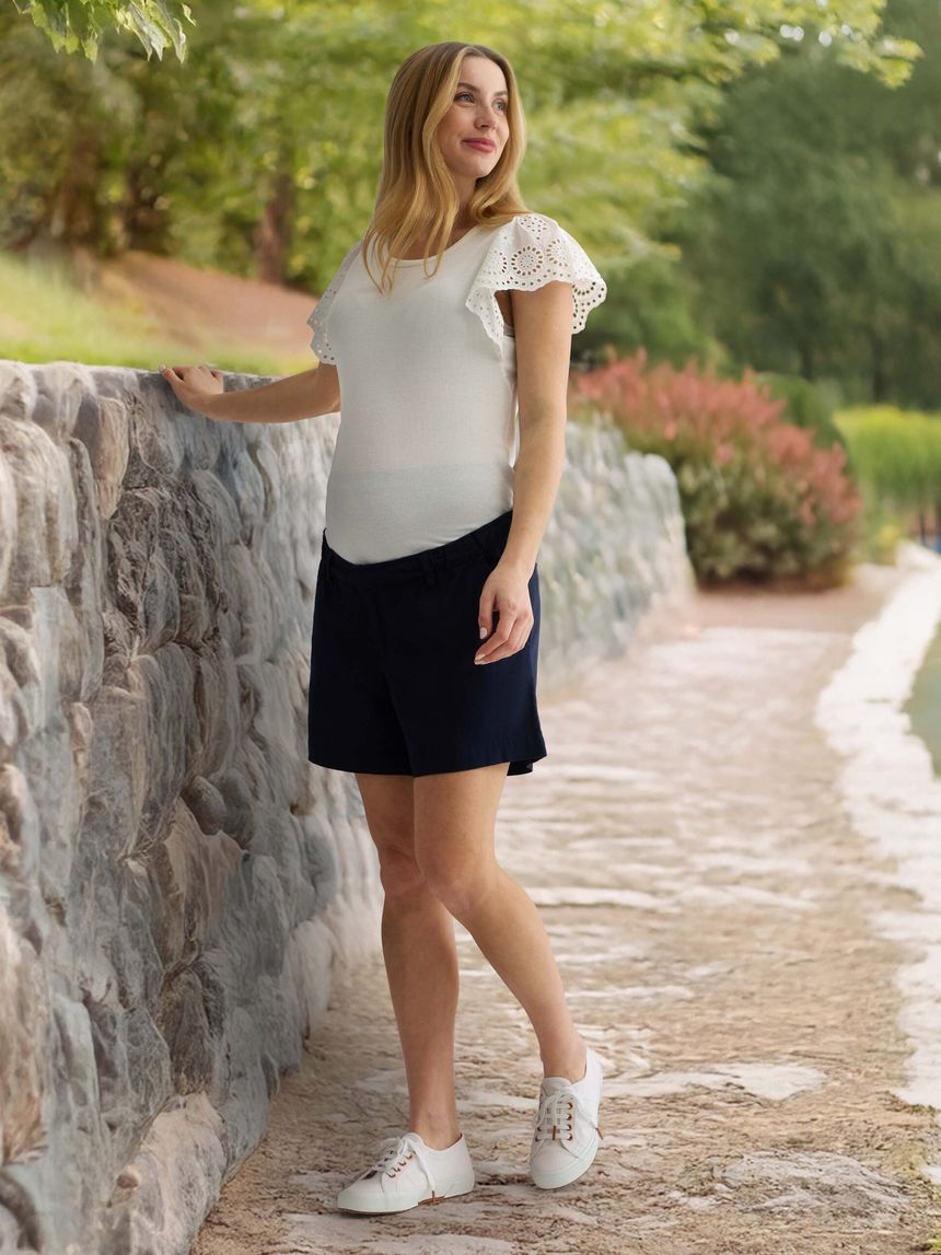 γυναικείο t-shirt εγκυμοσύνης λευκό ριμπ με δαντέλα sangallo - Prénatal