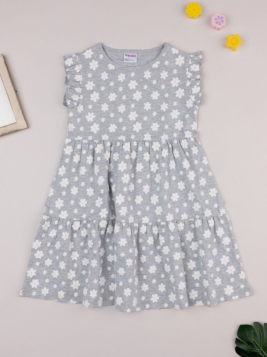 παιδικό φόρεμα γκρι με μαργαρίτες για κορίτσι - Prénatal