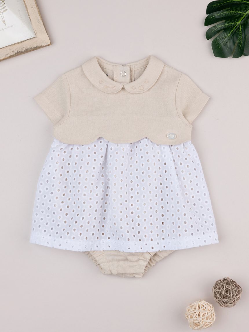 βρεφικό φόρεμα μπεζ/λευκό elegant για κορίτσι - Prénatal