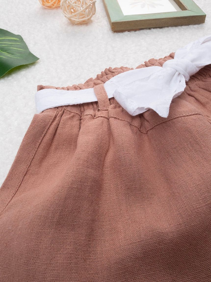 παιδικό σορτσάκι λινό καφέ με ζώνη για κορίτσι - Prénatal