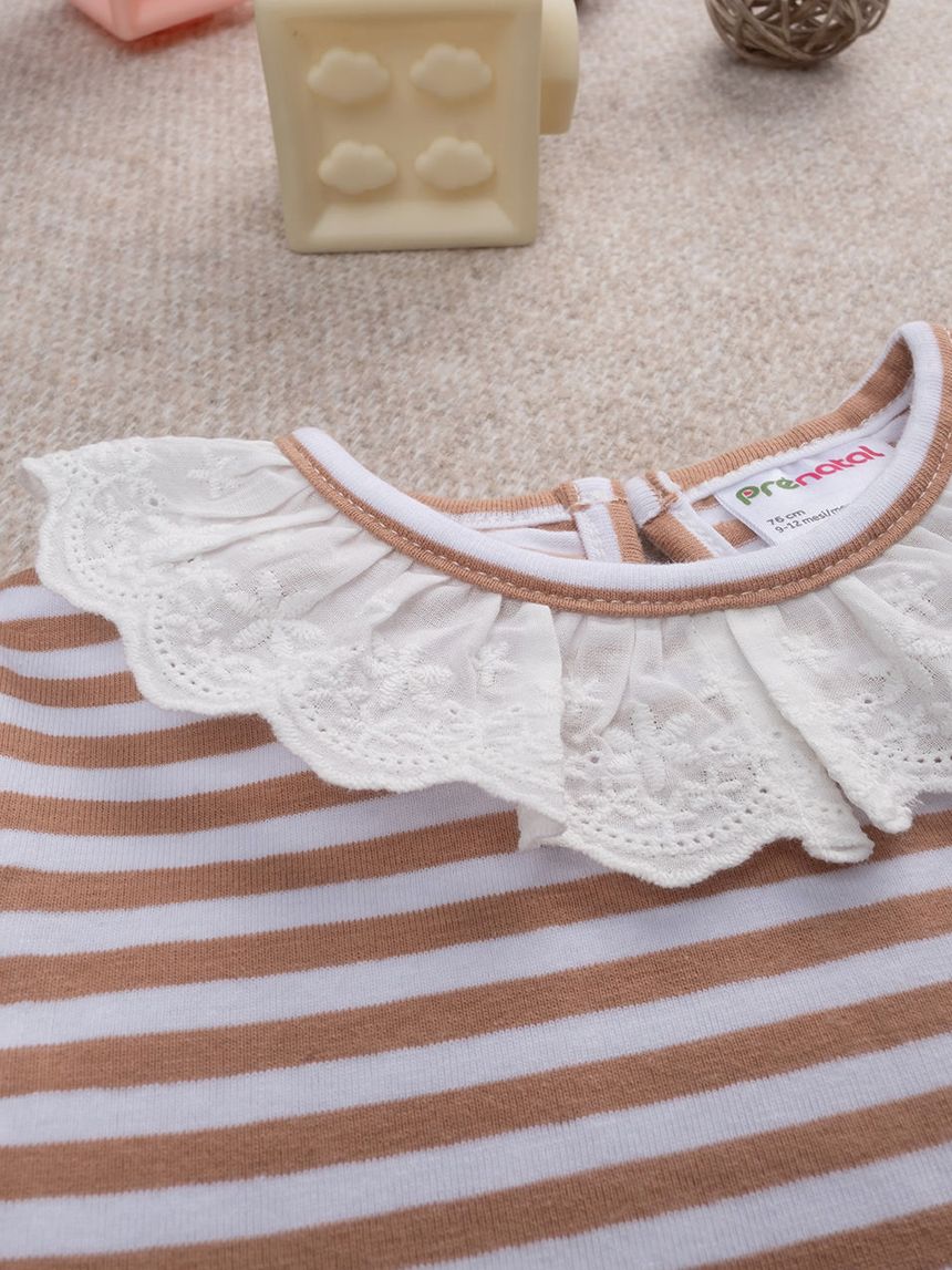 βρεφικό κορμάκι ριγέ καφέ/λευκό sangallo για κορίτσι - Prénatal