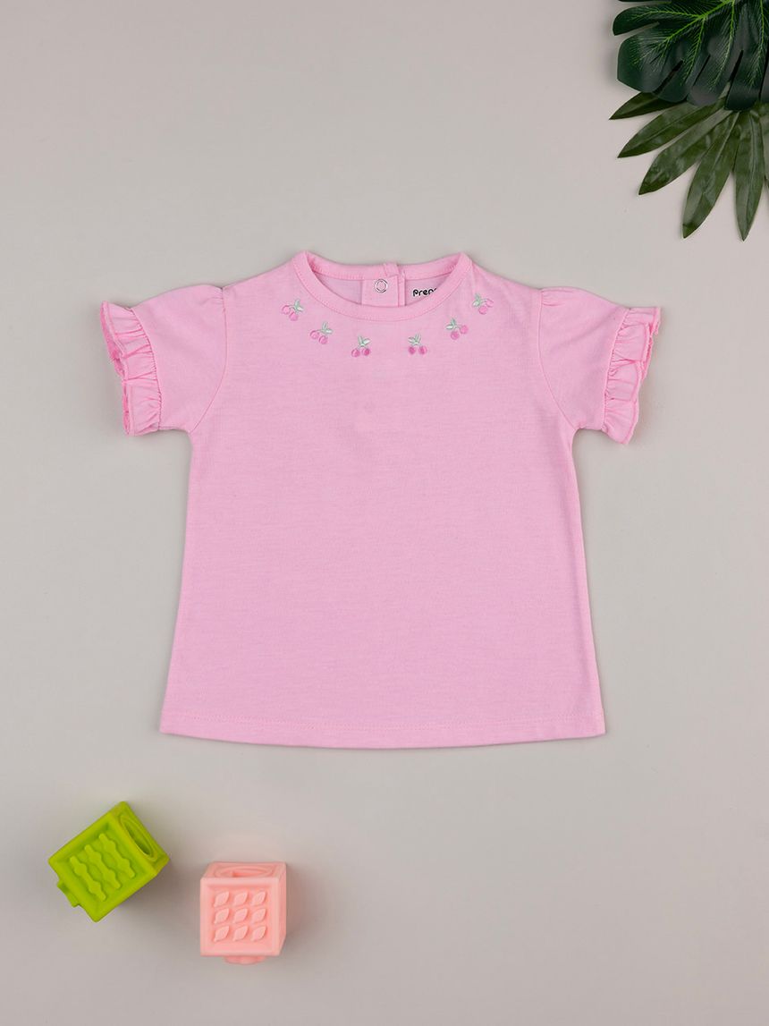 βρεφικό t-shirt ροζ με κεράσια για κορίτσι - Prénatal