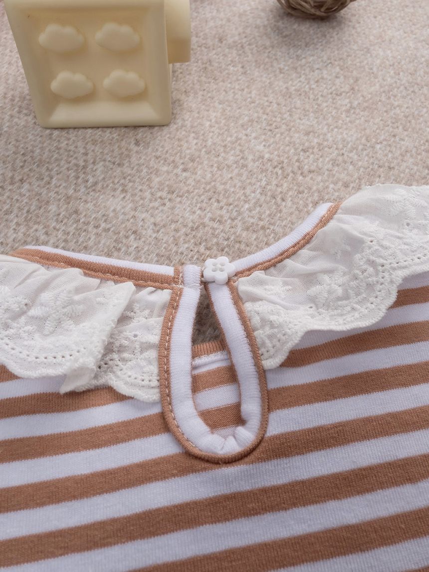 βρεφικό κορμάκι ριγέ καφέ/λευκό sangallo για κορίτσι - Prénatal