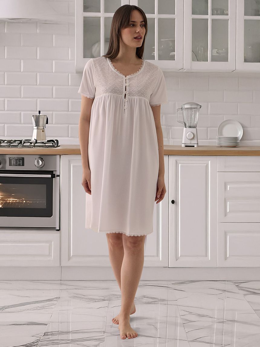 γυναικείο νυχτικό εγκυμοσύνης/θηλασμού λευκό sangallo - Prénatal