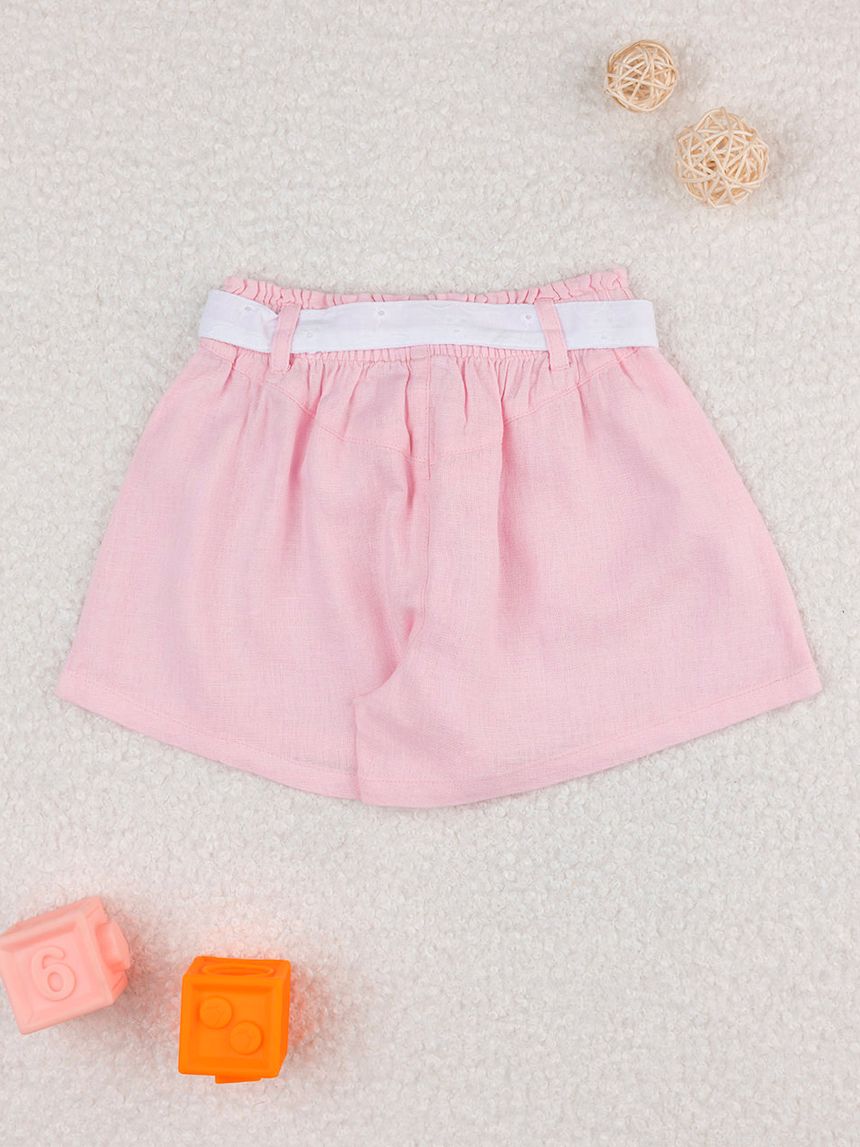 παιδικό σορτσάκι λινό ροζ με ζώνη για κορίτσι - Prénatal