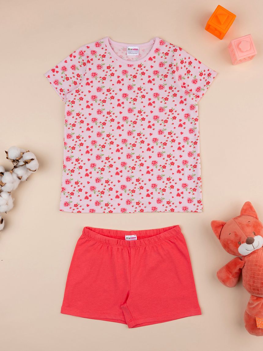 παιδική πιτζάμα ροζ/κόκκινη φλοράλ για κορίτσι - Prénatal