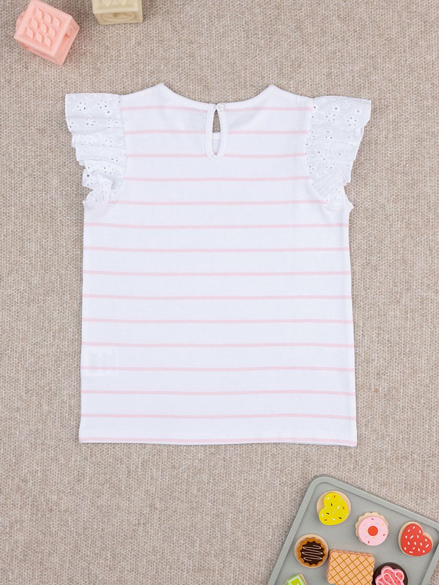 παιδικό t-shirt λευκό ριγέ ροζ sangallo για κορίτσι - Prénatal