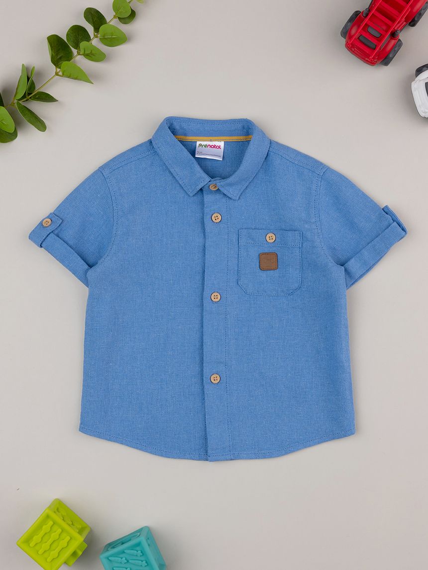 βρεφικό πουκάμισο λινό μπλε για αγόρι - Prénatal