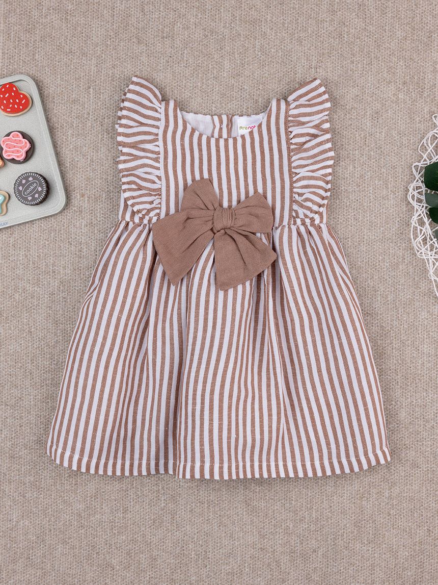 βρεφικό φόρεμα λινό ριγέ καφέ/λευκό για κορίτσι - Prénatal