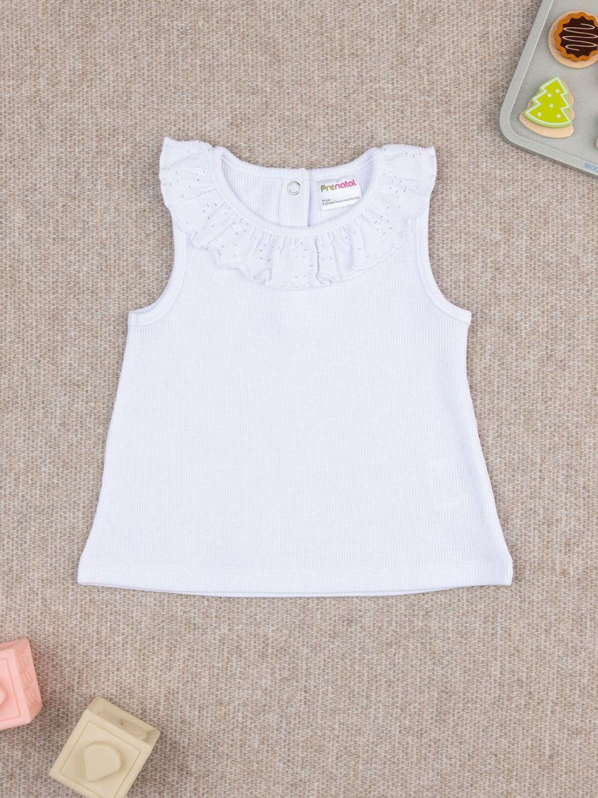βρεφική αμάνικη μπλούζα ριμπ λευκή sangallo για κορίτσι - Prénatal