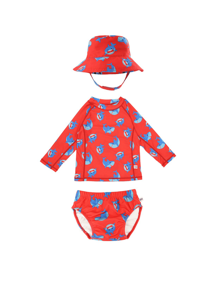 Zoocchini σετ uv μαγιό πάνα, bucket καπέλο & μπλούζα sherman the shark zoo16017 - Zoocchini