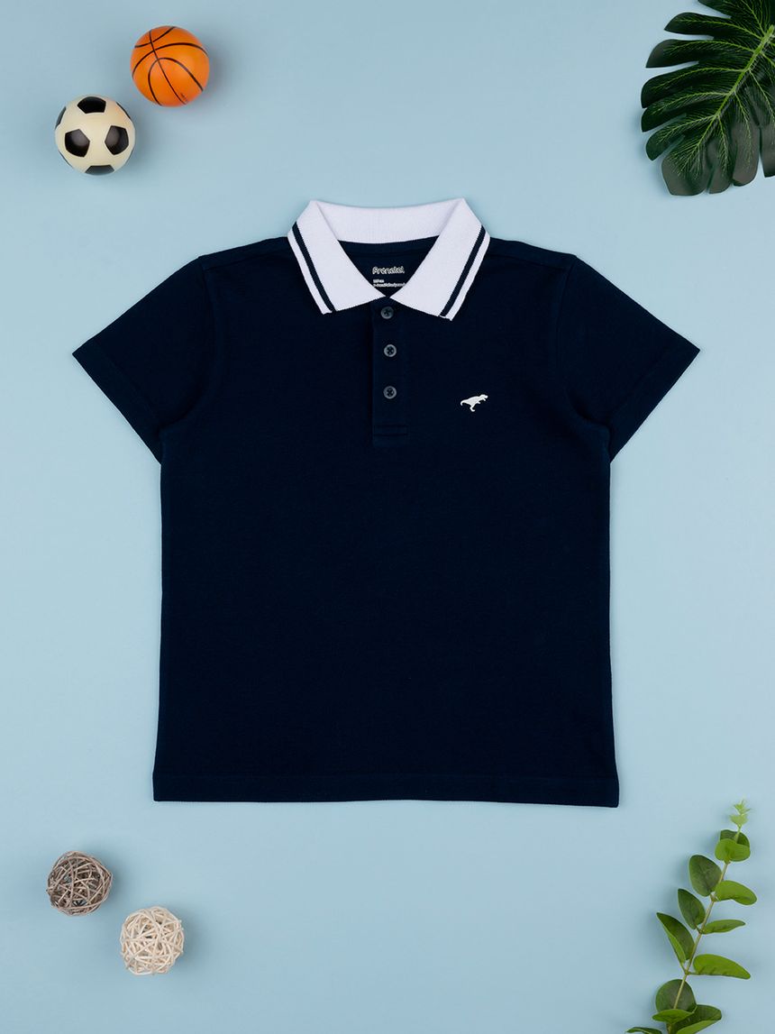 παιδικό t-shirt πικέ πόλο μπλε με δεινόσαυρο για αγόρι - Prénatal