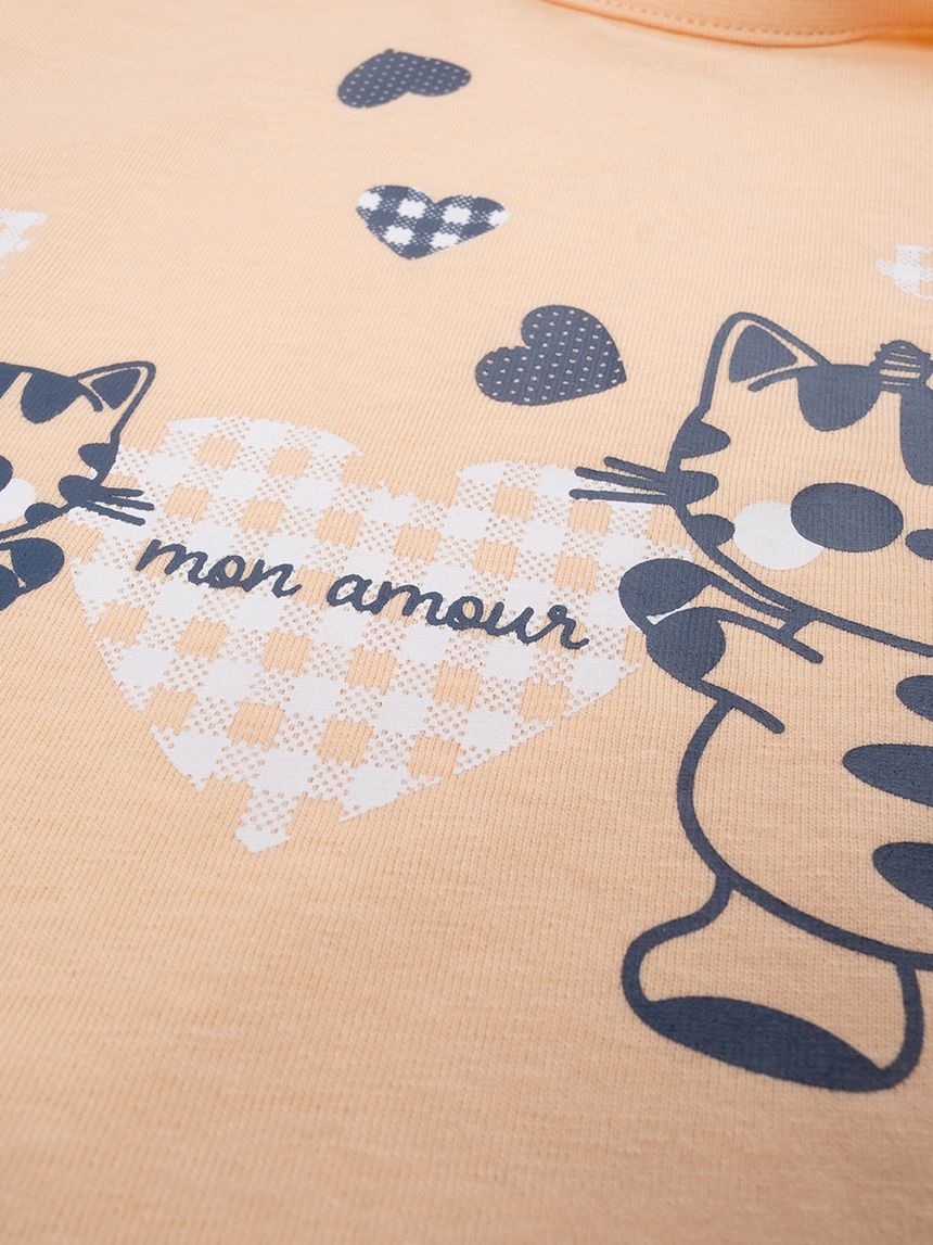 βρεφική πιτζάμα πορτοκαλί/μπλε με γατάκια για κορίτσι - Prénatal