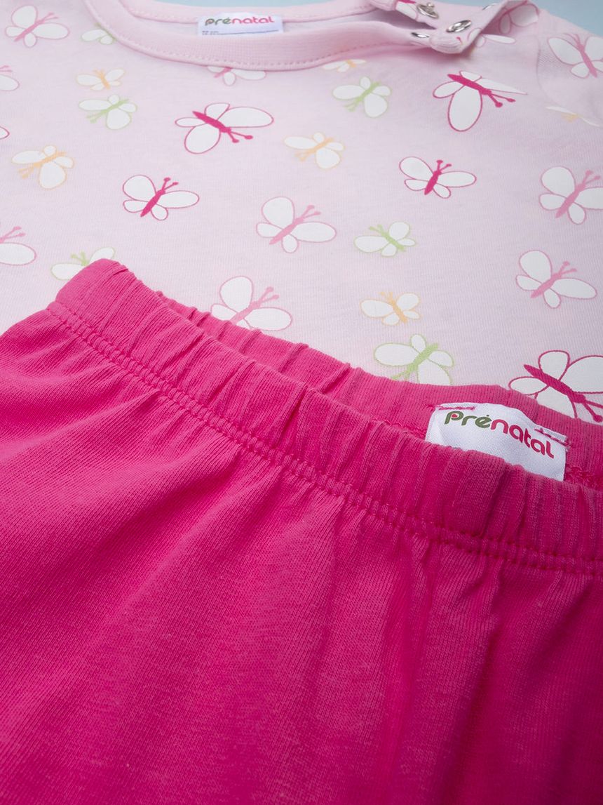 βρεφική πιτζάμα ροζ/φούξια με πεταλούδες για κορίτσι - Prénatal