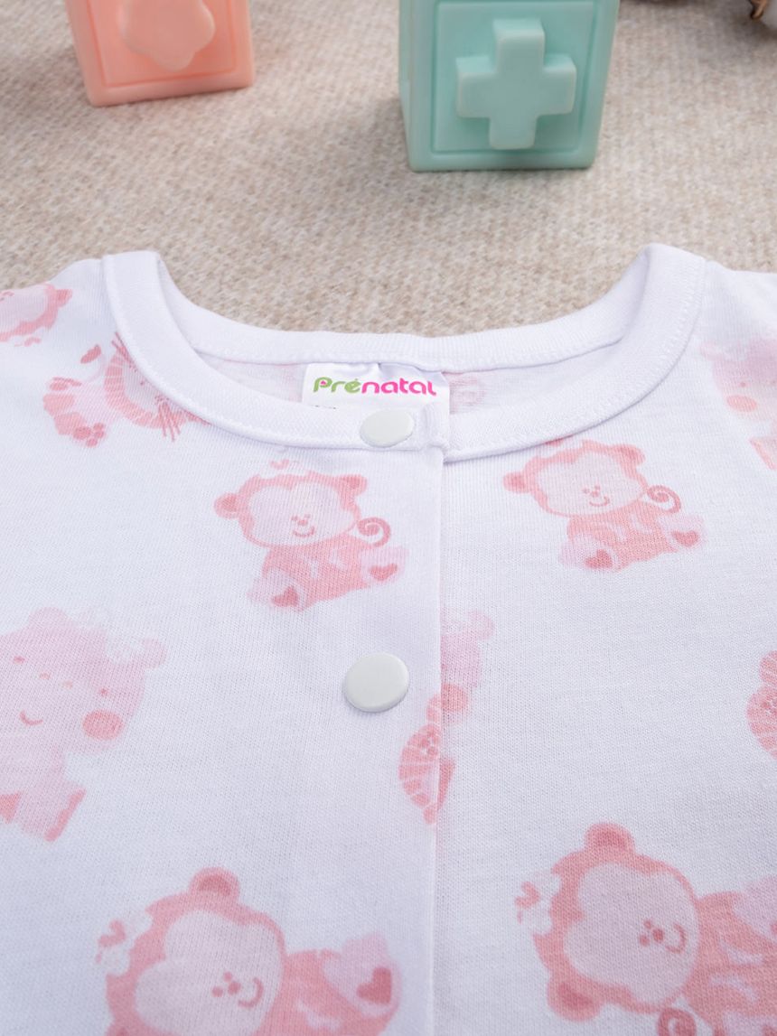 βρεφική ολόσωμη πιτζάμα λευκή με ζωάκια για κορίτσι - Prénatal