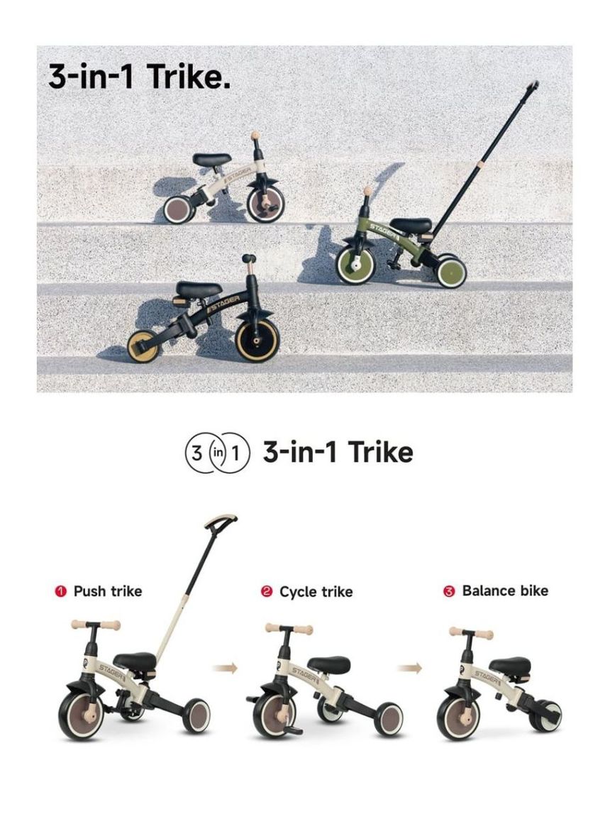 Qplay ποδήλατο τρίκυκλο stager 3in1 green 01-1212075-01 - QPLAY