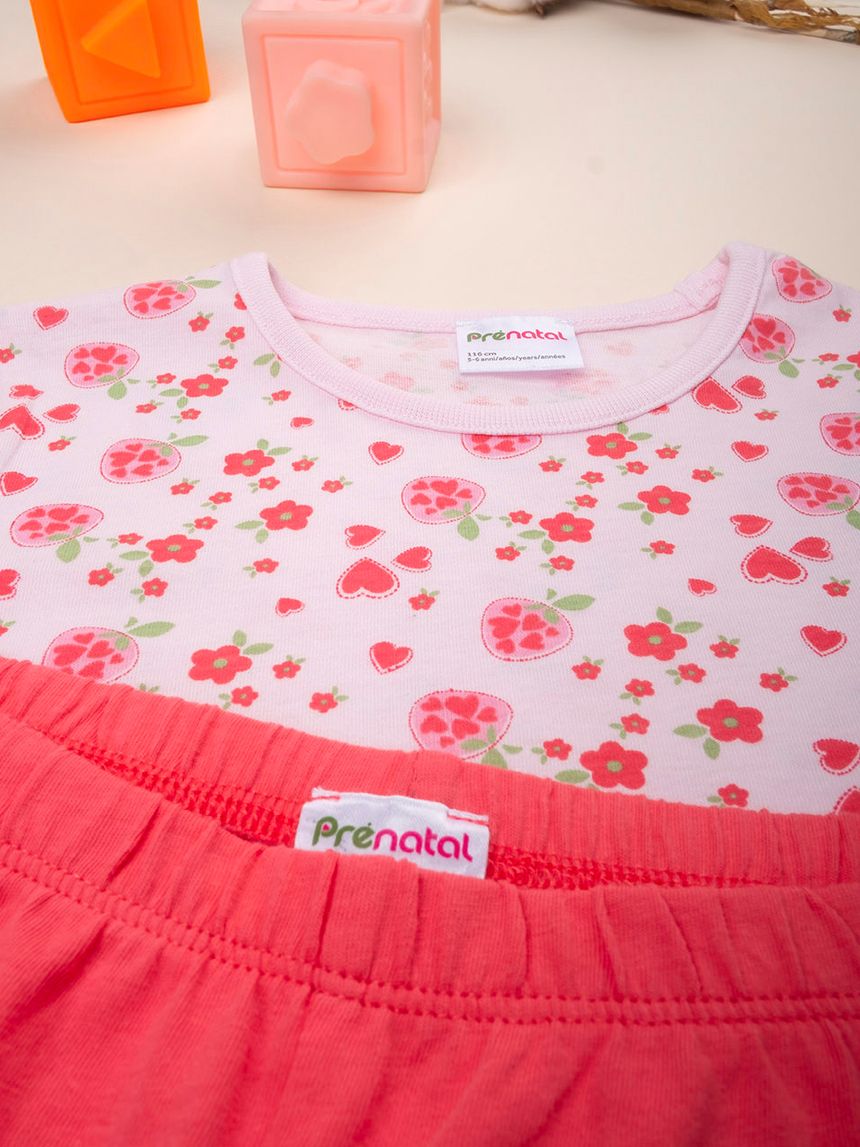 παιδική πιτζάμα ροζ/κόκκινη φλοράλ για κορίτσι - Prénatal