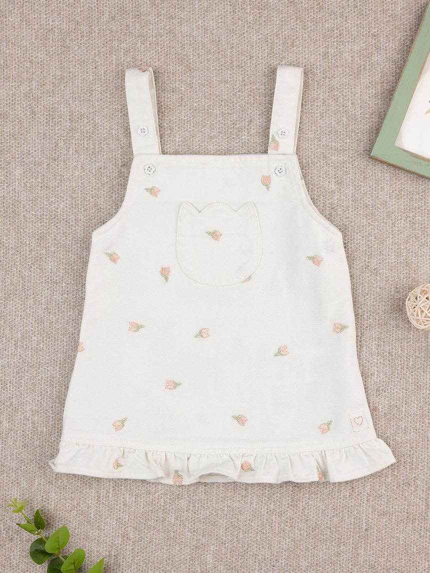 βρεφική σαλοπέτα λευκή με τουλίπες για κορίτσι - Prénatal