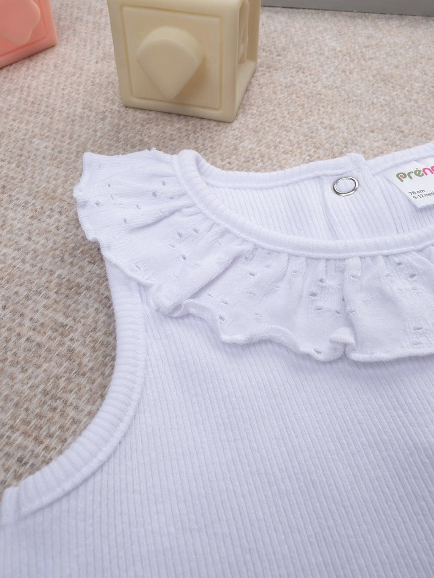 βρεφική αμάνικη μπλούζα ριμπ λευκή sangallo για κορίτσι - Prénatal