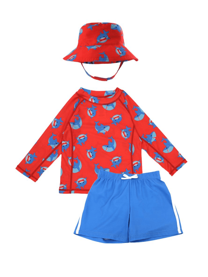 Zoocchini σετ uv μαγιό, bucket καπέλο & μπλούζα sherman the shark zoo16009 - Zoocchini