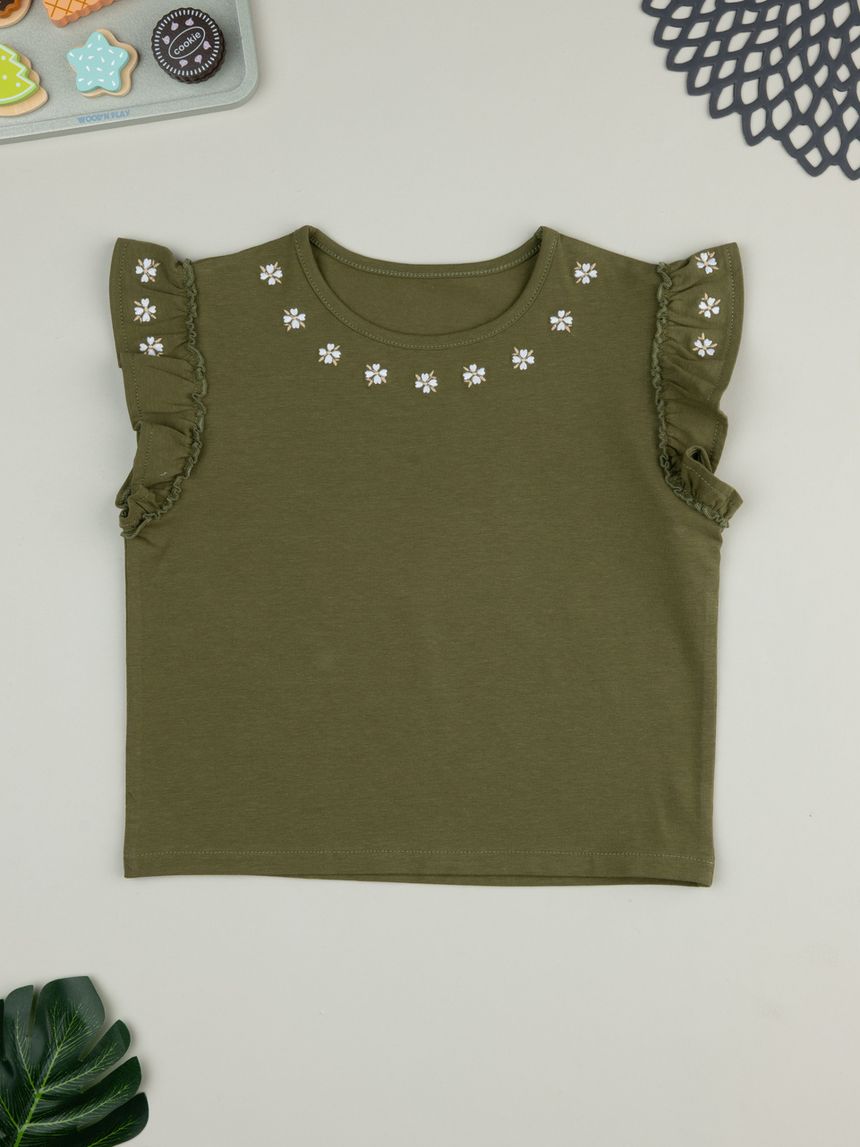 παιδικό t-shirt χακί με λουλούδια για κορίτσι - Prénatal