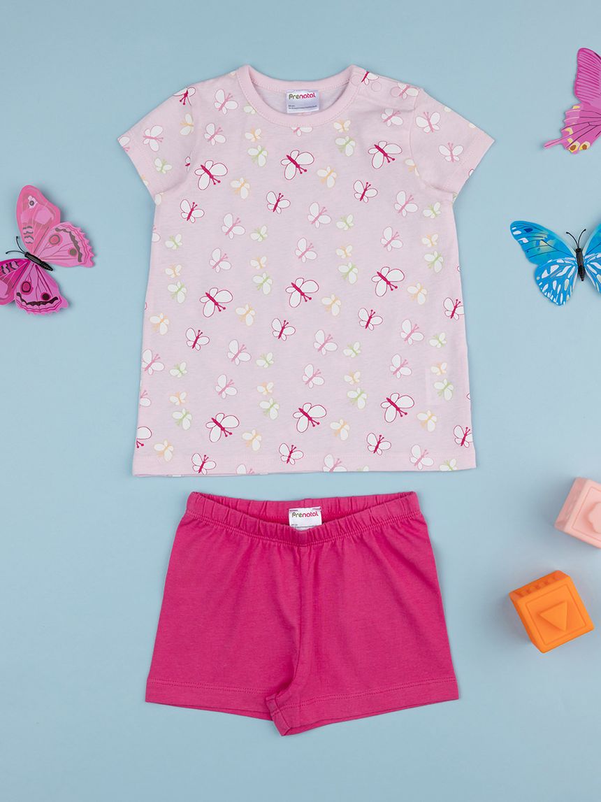 βρεφική πιτζάμα ροζ/φούξια με πεταλούδες για κορίτσι - Prénatal