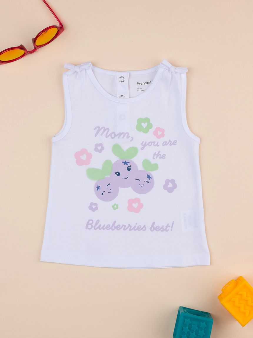 βρεφική αμάνικη μπλούζα λευκή blueberries για κορίτσι - Prénatal