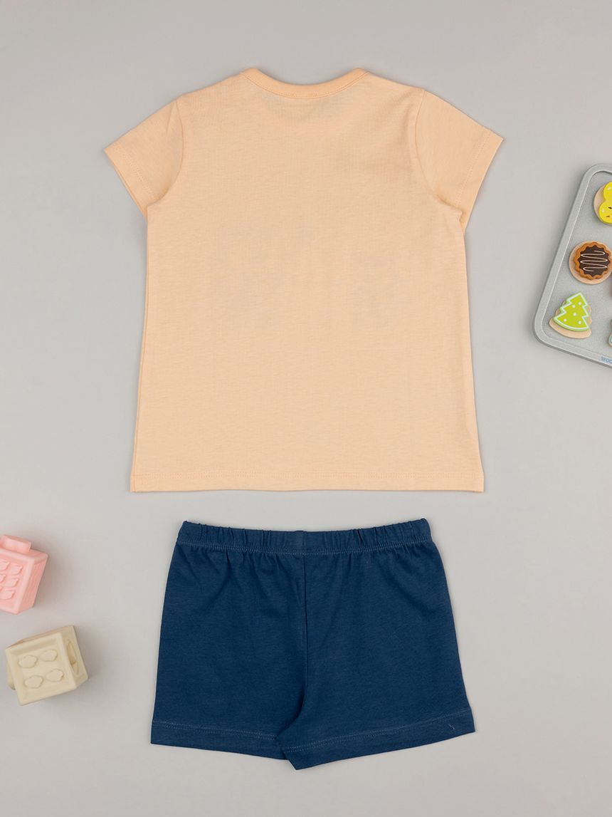 βρεφική πιτζάμα πορτοκαλί/μπλε με γατάκια για κορίτσι - Prénatal