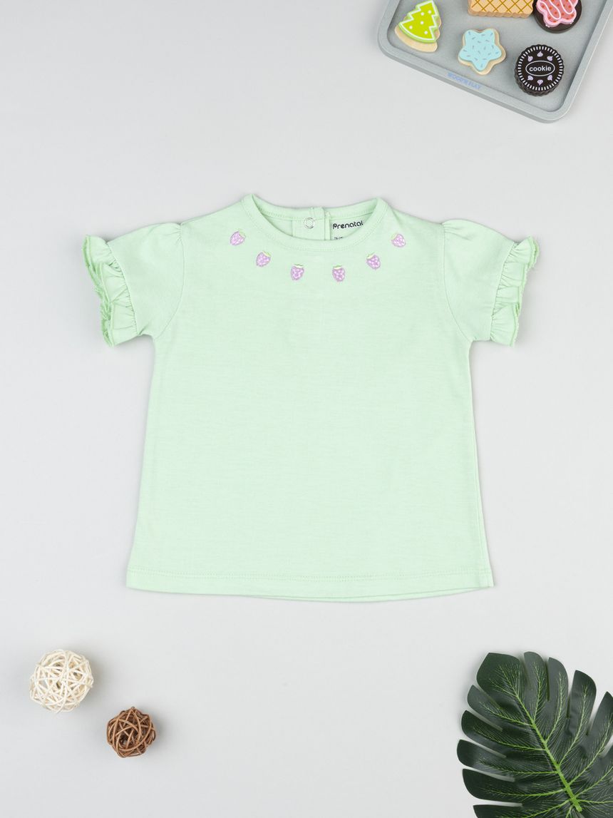 βρεφικό t-shirt πράσινο με φράουλες για κορίτσι - Prénatal