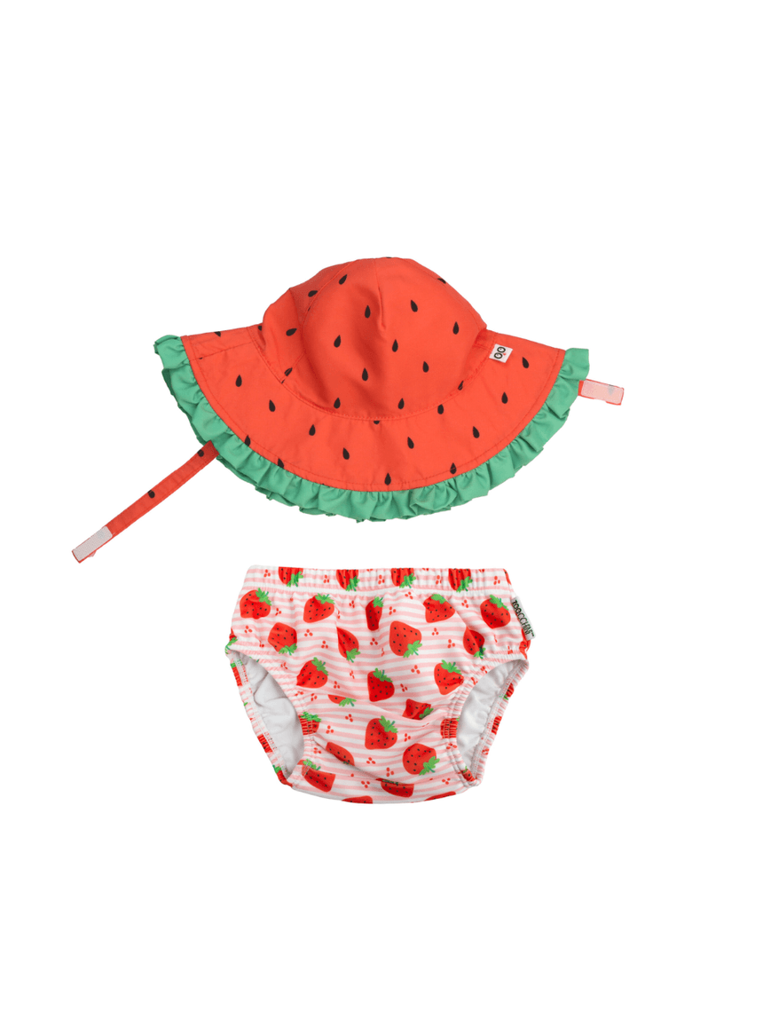 Zoocchini σετ μαγιό και καπέλο upf50+ strawberry delight 6-24 μηνών zoo12018 - Zoocchini