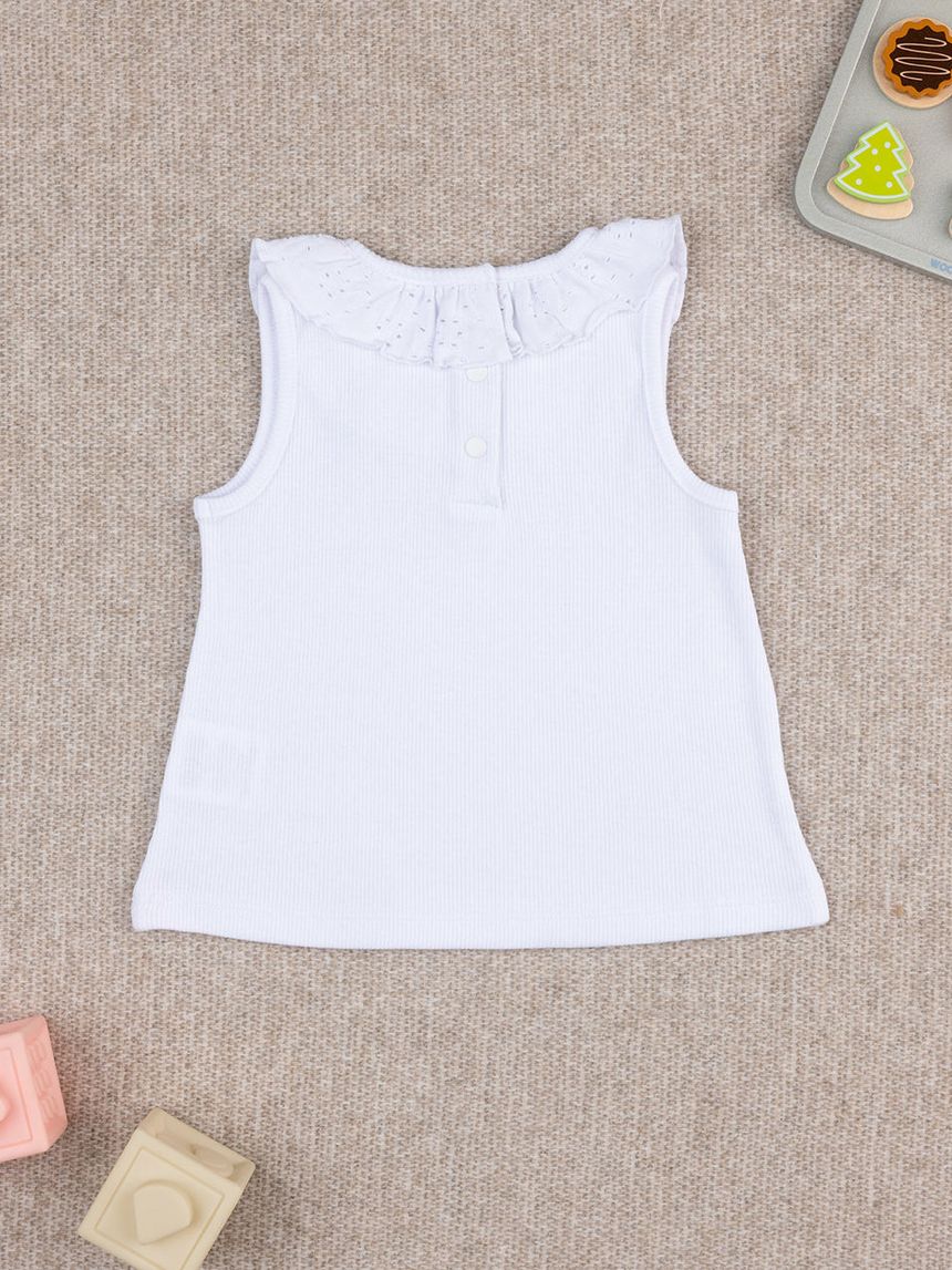 βρεφική αμάνικη μπλούζα ριμπ λευκή sangallo για κορίτσι - Prénatal