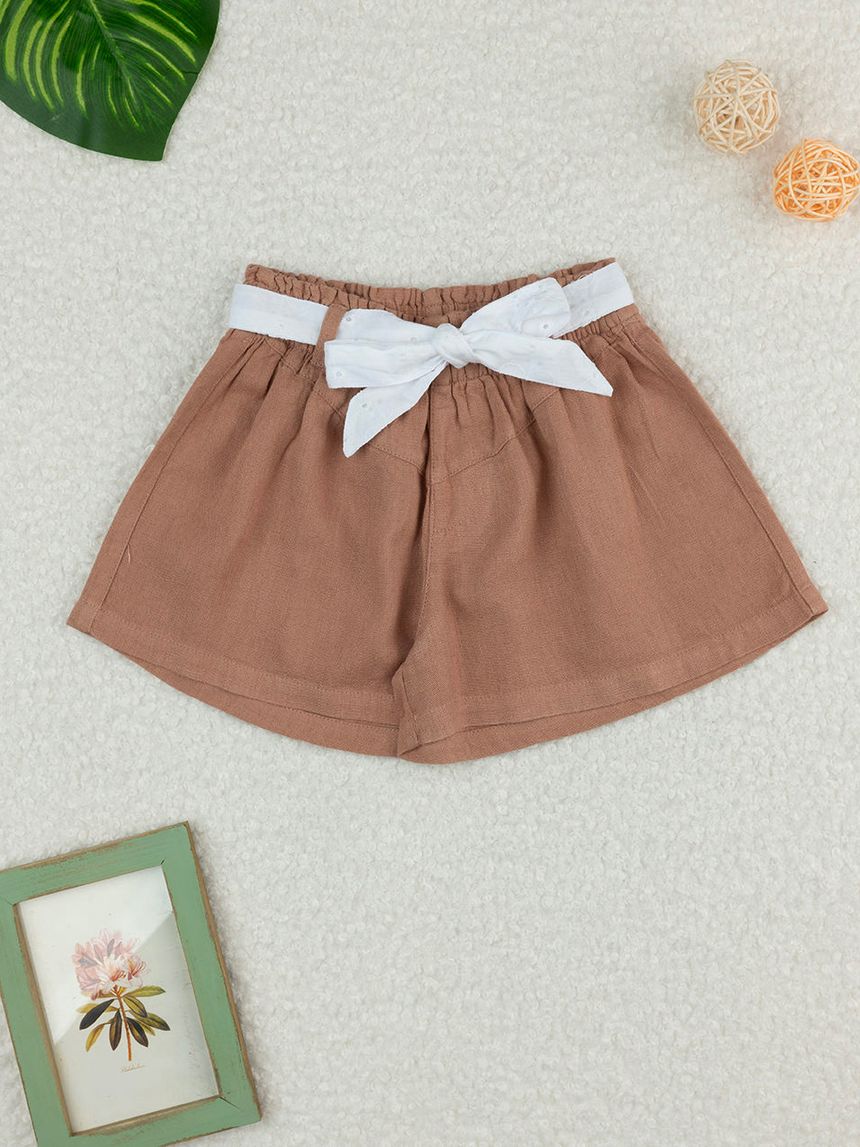 παιδικό σορτσάκι λινό καφέ με ζώνη για κορίτσι - Prénatal